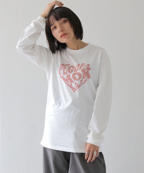 HER CLOSET（ハークローゼット）の「 【HER CLOSET】WEB限定ハートプリントロゴロンT WEB LIMITED HEART PRINT LOGO LONG TEE（Tシャツ/カットソー・レディース・ホワイト系1/ホワイト系2/ブラック/オフホワイト・S/M）」の2枚目の写真