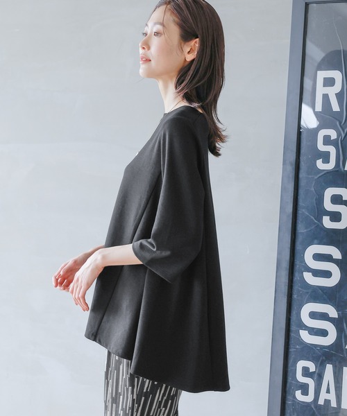 GLOBAL WORK（グローバルワーク）の「なめらかタッチテントライン7分袖/992234（Tシャツ/カットソー・レディース・ブラック/グレイッシュベージュ/アイボリー/ロイヤルブルー・MEDIUM/LARGE）」の10枚目の写真