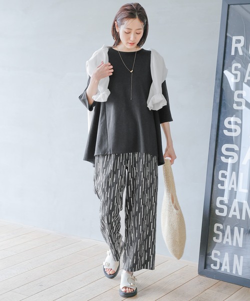 GLOBAL WORK（グローバルワーク）の「なめらかタッチテントライン7分袖/992234（Tシャツ/カットソー・レディース・ブラック/グレイッシュベージュ/アイボリー/ロイヤルブルー・MEDIUM/LARGE）」の5枚目の写真