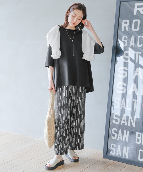 GLOBAL WORK（グローバルワーク）の「なめらかタッチテントライン7分袖/992234（Tシャツ/カットソー・レディース・ブラック/グレイッシュベージュ/アイボリー/ロイヤルブルー・MEDIUM/LARGE）」の6枚目の写真