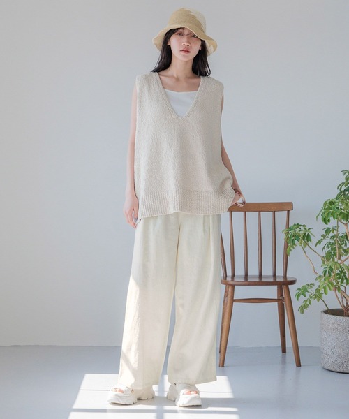 LOWRYS FARM（ローリーズファーム）の「ノルマンディワイドパンツ 986498（スラックス・レディース・グリーン/アイボリー/チャコールグレー/ブルー/ブラウン・MEDIUM/LARGE）」の6枚目の写真