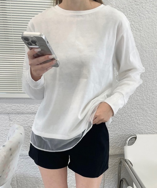 shopnikoniko（ショップニコニコ）の「シアーレイヤード トップス（Tシャツ/カットソー・レディース・ブラック/ホワイト・フリー）」の2枚目の写真