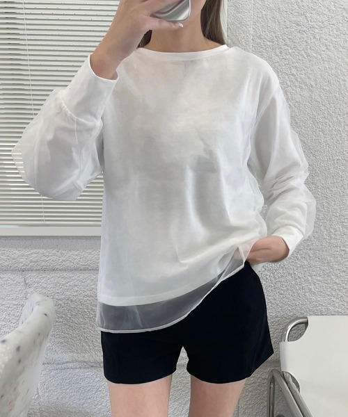 shopnikoniko（ショップニコニコ）の「シアーレイヤード トップス（Tシャツ/カットソー・レディース・ブラック/ホワイト・フリー）」の7枚目の写真