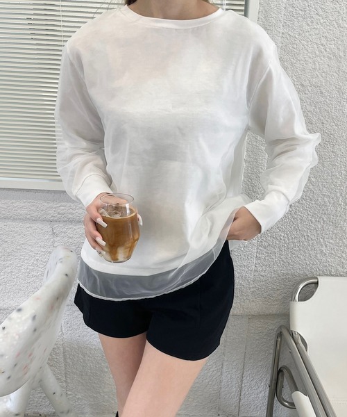 shopnikoniko（ショップニコニコ）の「シアーレイヤード トップス（Tシャツ/カットソー・レディース・ブラック/ホワイト・フリー）」の6枚目の写真