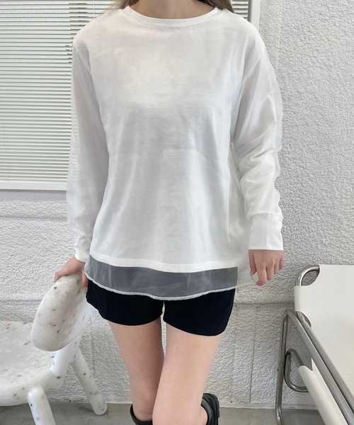 shopnikoniko（ショップニコニコ）の「シアーレイヤード トップス（Tシャツ/カットソー・レディース・ブラック/ホワイト・フリー）」の5枚目の写真