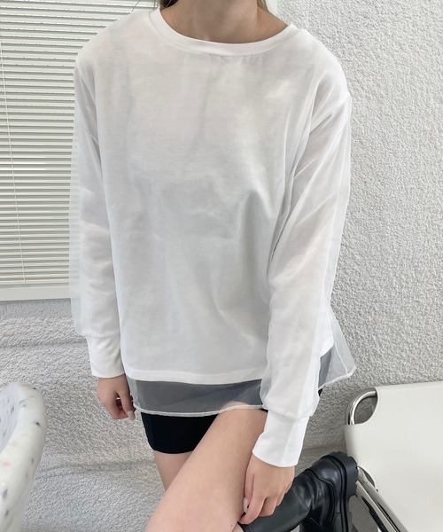 shopnikoniko（ショップニコニコ）の「シアーレイヤード トップス（Tシャツ/カットソー・レディース・ブラック/ホワイト・フリー）」の4枚目の写真