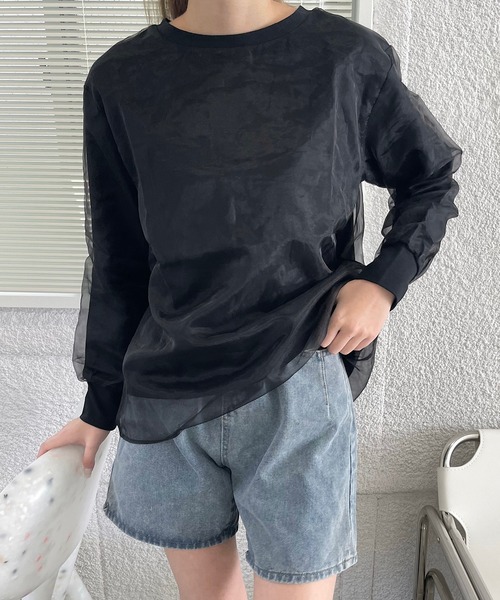 shopnikoniko（ショップニコニコ）の「シアーレイヤード トップス（Tシャツ/カットソー・レディース・ブラック/ホワイト・フリー）」の11枚目の写真