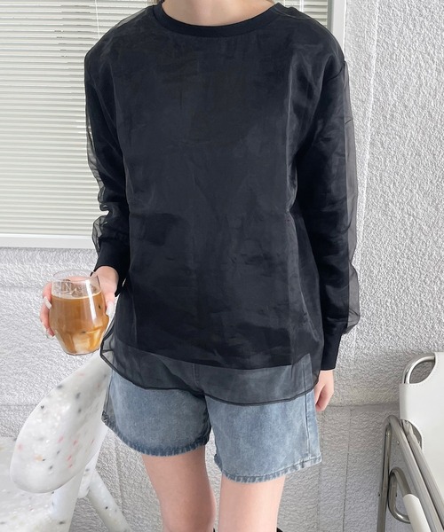 shopnikoniko（ショップニコニコ）の「シアーレイヤード トップス（Tシャツ/カットソー・レディース・ブラック/ホワイト・フリー）」の10枚目の写真
