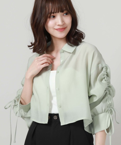 archives（アルシーヴ）の「ドロストスリーブショートシャツ（シャツ/ブラウス・レディース・オフホワイト/グレー/グリーン/ブルー・MEDIUM）」の3枚目の写真