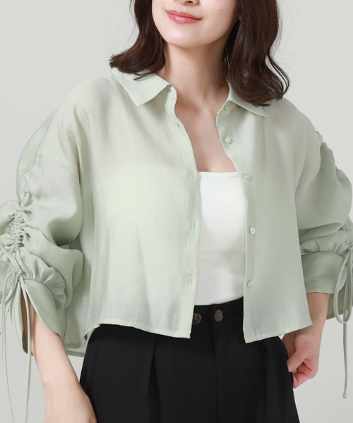 archives（アルシーヴ）の「ドロストスリーブショートシャツ（シャツ/ブラウス・レディース・オフホワイト/グレー/グリーン/ブルー・MEDIUM）」の14枚目の写真