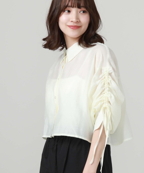 archives（アルシーヴ）の「ドロストスリーブショートシャツ（シャツ/ブラウス・レディース・オフホワイト/グレー/グリーン/ブルー・MEDIUM）」の7枚目の写真