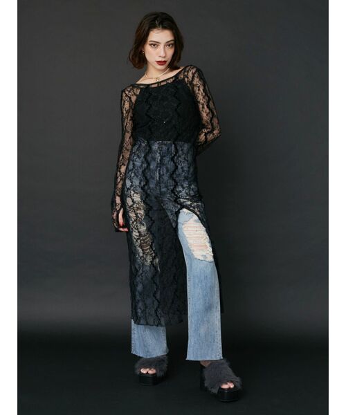 EVRIS（エヴリス）の「レーススリットロングワンピース（ワンピース・レディース・ブルー/ブラック/ホワイト・FREE）」の12枚目の写真