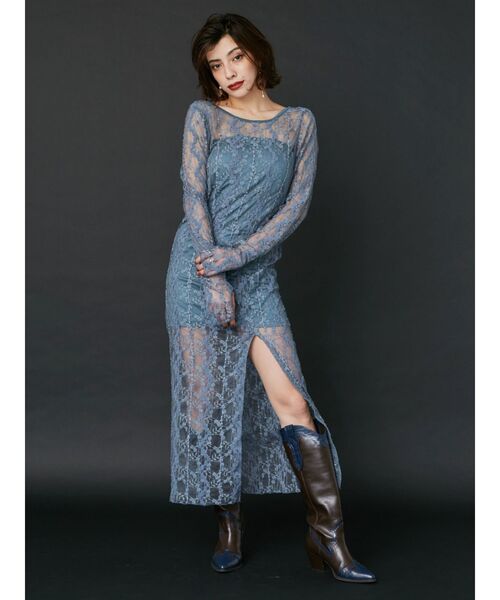 EVRIS（エヴリス）の「レーススリットロングワンピース（ワンピース・レディース・ブルー/ブラック/ホワイト・FREE）」の21枚目の写真