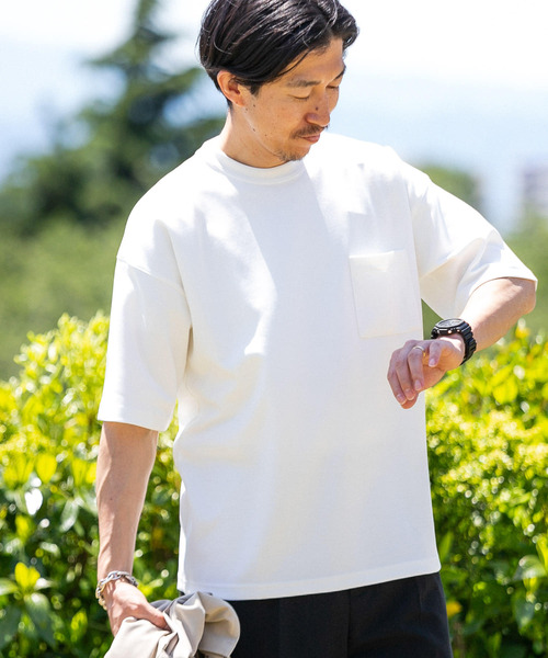 ITEMS URBANRESEARCH（アイテムズ アーバンリサーチ）の「スフレダンボール クルーネック ポケットTシャツ（Tシャツ/カットソー・メンズ・ミント/オフホワイト/グレー系その他/ブラック・LARGE/MEDIUM）」の2枚目の写真