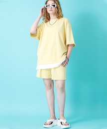 a.p.o.v. フェイクレイヤーTシャツ&ショートパンツセットアップ