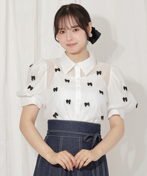 WILLSELECTION（ウィルセレクション）の「リボンシアーブラウス（シャツ/ブラウス・レディース・オフホワイト/ピンク/ブラック・FREE）」の2枚目の写真