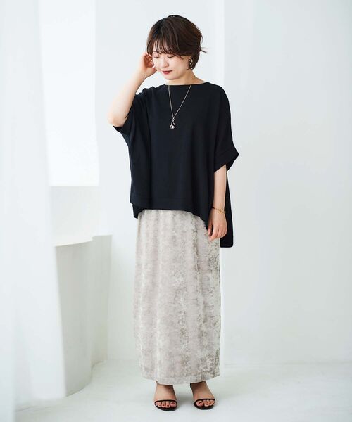 le.coeur blanc（ルクールブラン）の「クラッシュベロアIラインスカート（スカート・レディース・ブラック/ベージュ・38）」の4枚目の写真