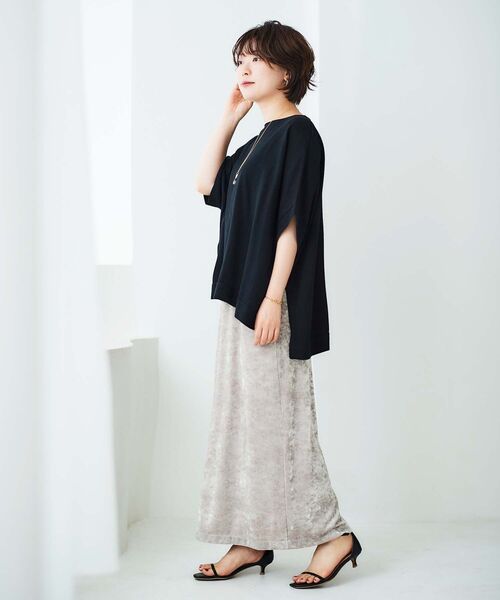 le.coeur blanc（ルクールブラン）の「クラッシュベロアIラインスカート（スカート・レディース・ブラック/ベージュ・38）」の5枚目の写真