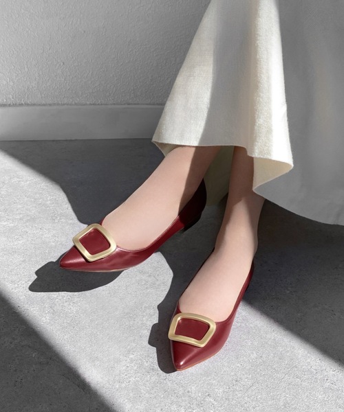 【セール】ポインテッドトゥ バックル付き フラットパンプス（パンプス）｜MAMIAN（マミアン）