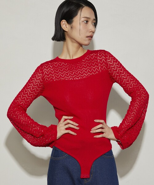 Firsthand（ファーストハンド）の「Firsthand/ファーストハンド レース編ボディスーツ（ニット/セーター・レディース・グレー/ブラック/ブラウン/レッド・ﾌﾘ-）」の4枚目の写真