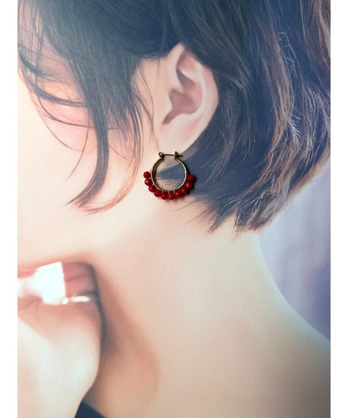 tone（トーン）の「【jebi】【jebi】天然石のフープピアス（チタンポスト）(MA)（ピアス（両耳用）・レディース・パープル/レッド/ターコイズブルー/ライトグリーン/ライトブルー/その他/ピンク・FREE）」の15枚目の写真