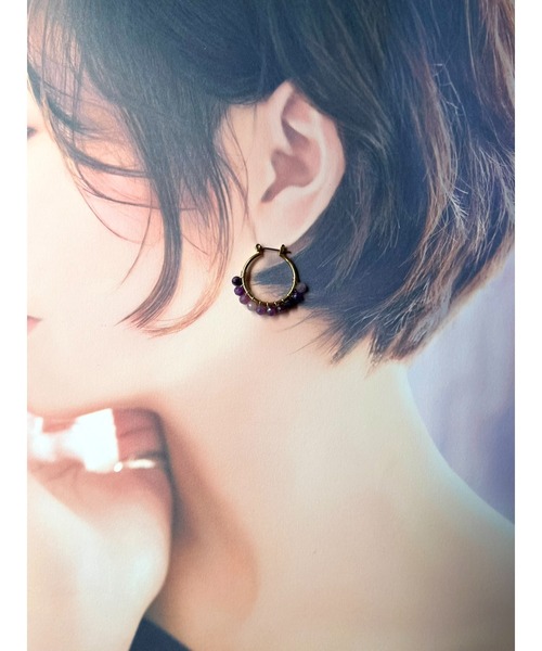 tone（トーン）の「【jebi】【jebi】天然石のフープピアス（チタンポスト）(MA)（ピアス（両耳用）・レディース・パープル/レッド/ターコイズブルー/ライトグリーン/ライトブルー/その他/ピンク・FREE）」の18枚目の写真