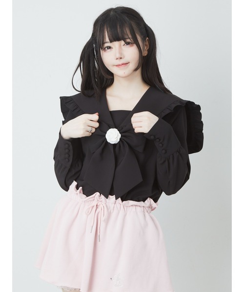 Ank Rouge(アンクルージュ)の「ローズリボンセーラーBL(シャツ/ブラウス・レディース・ホワイト/ブラック・M)」の1枚目の写真