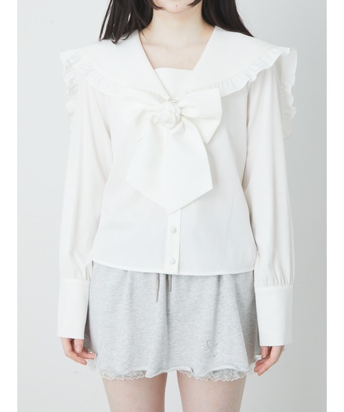 Ank Rouge(アンクルージュ)の「ローズリボンセーラーBL(シャツ/ブラウス・レディース・ホワイト/ブラック・M)」の5枚目の写真