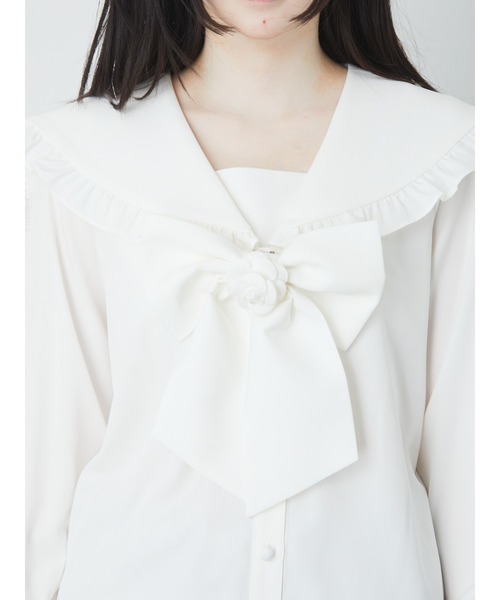 Ank Rouge(アンクルージュ)の「ローズリボンセーラーBL(シャツ/ブラウス・レディース・ホワイト/ブラック・M)」の6枚目の写真