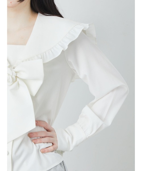 Ank Rouge(アンクルージュ)の「ローズリボンセーラーBL(シャツ/ブラウス・レディース・ホワイト/ブラック・M)」の7枚目の写真