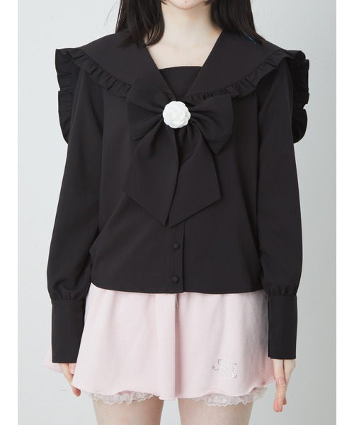 Ank Rouge(アンクルージュ)の「ローズリボンセーラーBL(シャツ/ブラウス・レディース・ホワイト/ブラック・M)」の11枚目の写真