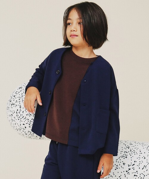 THE SHOP TK （ザ ショップ ティーケー ）の「◆【120－160】カットジョーゼットジャケット/セットアップ可・洗濯機OK（カーディガン/ボレロ・キッズ・ブラウン系その他/ネイビー・12/16/15 /14/13）」の3枚目の写真