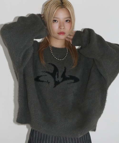 フェザーグラフィックショートニット【UNISEX】（ニット/セーター