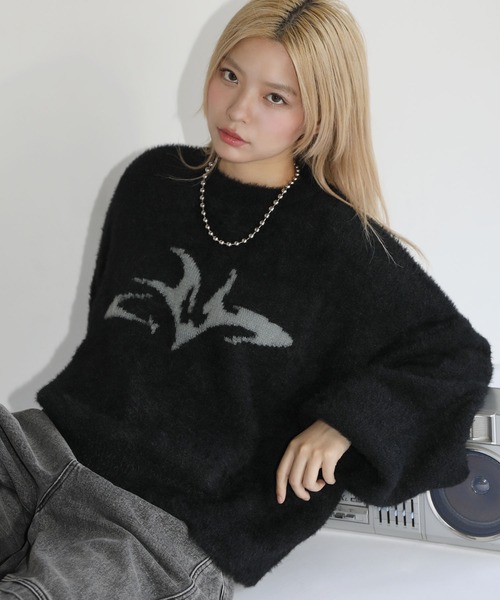 MSG（エムエスジー）の「フェザーグラフィックショートニット【UNISEX】（ニット/セーター・メンズ・ブラック/ブラウン/チャコール/グレー/ワイン・L/M/S/XL）」の10枚目の写真