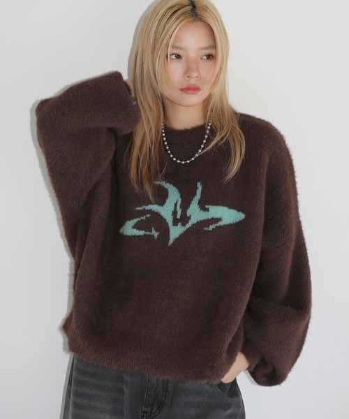 MSG（エムエスジー）の「フェザーグラフィックショートニット【UNISEX】（ニット/セーター・メンズ・ブラック/ブラウン/チャコール/グレー/ワイン・L/M/S/XL）」の16枚目の写真