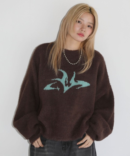 MSG（エムエスジー）の「フェザーグラフィックショートニット【UNISEX】（ニット/セーター・メンズ・ブラック/ブラウン/チャコール/グレー/ワイン・L/M/S/XL）」の18枚目の写真