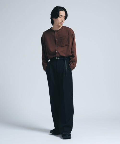 INTER FACTORY（インターファクトリー）の「レーヨンノーカラーシャツ/ Relux Fit - made in INTER FACTORY（シャツ/ブラウス・メンズ・ブラウン/サックスブルー・MEDIUM/SMALL/LARGE）」の12枚目の写真