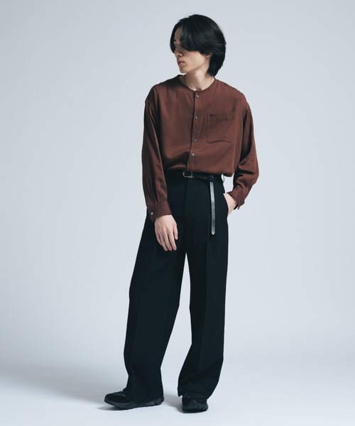 INTER FACTORY（インターファクトリー）の「レーヨンノーカラーシャツ/ Relux Fit - made in INTER FACTORY（シャツ/ブラウス・メンズ・ブラウン/サックスブルー・MEDIUM/SMALL/LARGE）」の13枚目の写真