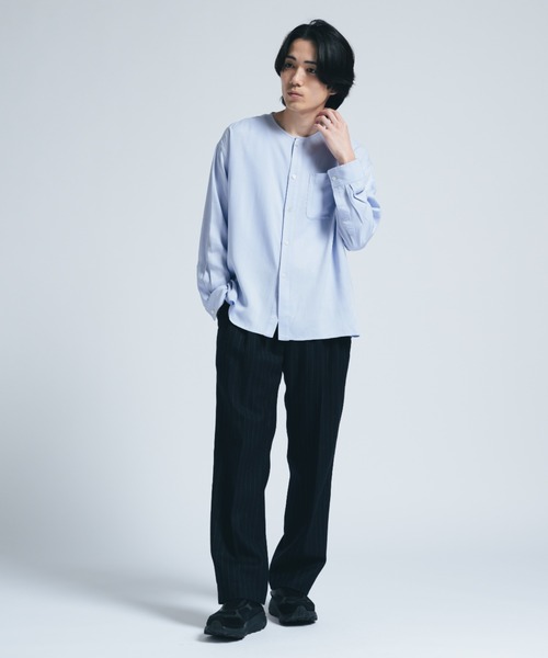 INTER FACTORY（インターファクトリー）の「レーヨンノーカラーシャツ/ Relux Fit - made in INTER FACTORY（シャツ/ブラウス・メンズ・ブラウン/サックスブルー・MEDIUM/SMALL/LARGE）」の15枚目の写真