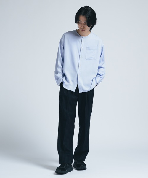 INTER FACTORY（インターファクトリー）の「レーヨンノーカラーシャツ/ Relux Fit - made in INTER FACTORY（シャツ/ブラウス・メンズ・ブラウン/サックスブルー・MEDIUM/SMALL/LARGE）」の16枚目の写真