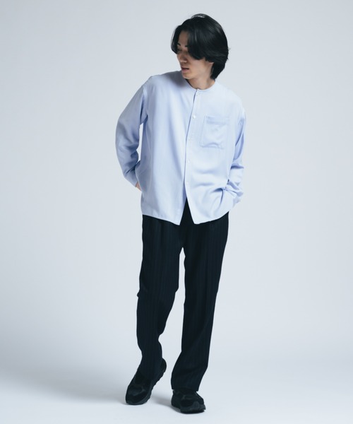 INTER FACTORY（インターファクトリー）の「レーヨンノーカラーシャツ/ Relux Fit - made in INTER FACTORY（シャツ/ブラウス・メンズ・ブラウン/サックスブルー・MEDIUM/SMALL/LARGE）」の17枚目の写真