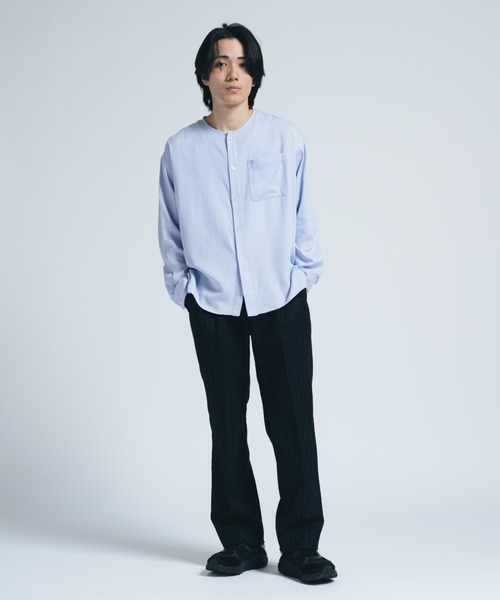 INTER FACTORY（インターファクトリー）の「レーヨンノーカラーシャツ/ Relux Fit - made in INTER FACTORY（シャツ/ブラウス・メンズ・ブラウン/サックスブルー・MEDIUM/SMALL/LARGE）」の18枚目の写真