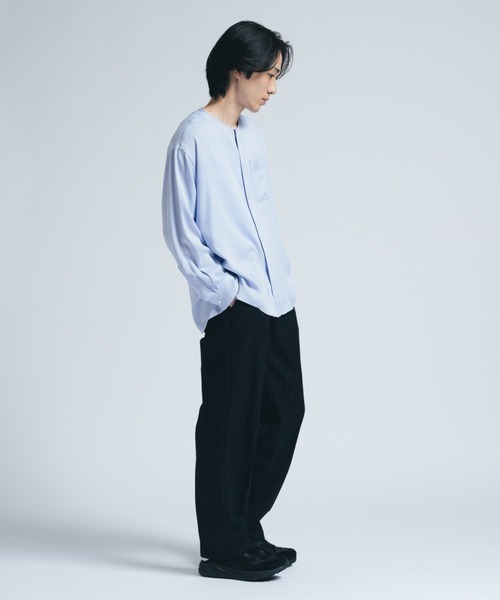 INTER FACTORY（インターファクトリー）の「レーヨンノーカラーシャツ/ Relux Fit - made in INTER FACTORY（シャツ/ブラウス・メンズ・ブラウン/サックスブルー・MEDIUM/SMALL/LARGE）」の19枚目の写真