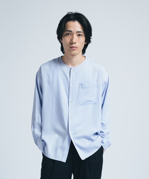 INTER FACTORY（インターファクトリー）の「レーヨンノーカラーシャツ/ Relux Fit - made in INTER FACTORY（シャツ/ブラウス・メンズ・ブラウン/サックスブルー・MEDIUM/SMALL/LARGE）」の20枚目の写真