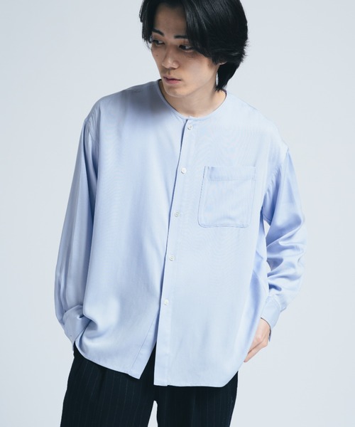 INTER FACTORY（インターファクトリー）の「レーヨンノーカラーシャツ/ Relux Fit - made in INTER FACTORY（シャツ/ブラウス・メンズ・ブラウン/サックスブルー・MEDIUM/SMALL/LARGE）」の21枚目の写真