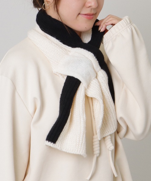 バイカラー リブ ニット リボン ループ マフラー（マフラー）｜Lace
