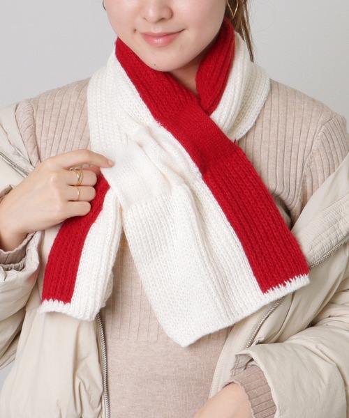 バイカラー リブ ニット リボン ループ マフラー（マフラー）｜Lace