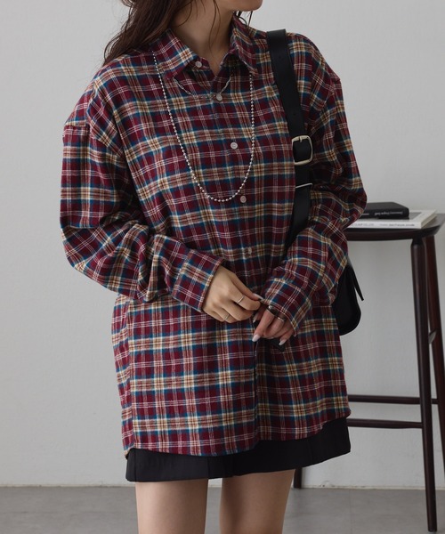 NUNIFE(ユニフィー)の「《さやべびコラボ》チェックシャツ(シャツ/ブラウス・レディース・グリーン/レッド・MEDIUM/LARGE)」の2枚目の写真