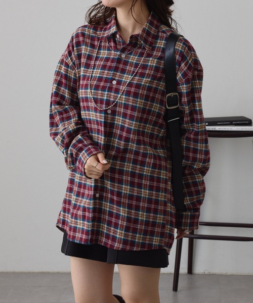 NUNIFE(ユニフィー)の「《さやべびコラボ》チェックシャツ(シャツ/ブラウス・レディース・グリーン/レッド・MEDIUM/LARGE)」の14枚目の写真