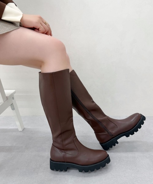セール】＼ 厚底 細見え ／太め タンクソール ロングブーツ /31484